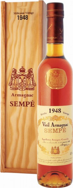 Арманьяк Armagnac Sempe, Millesime, Armagnac AOC, 1948, wooden box, 0.5 л