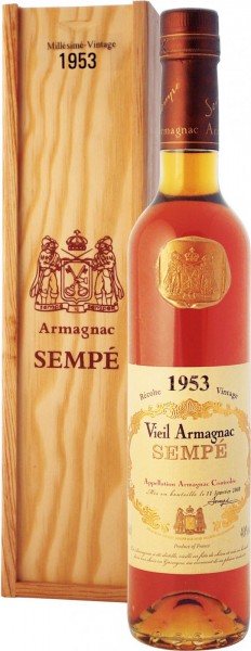 Арманьяк Armagnac Sempe, Millesime, Armagnac AOC, 1953, wooden box, 0.5 л