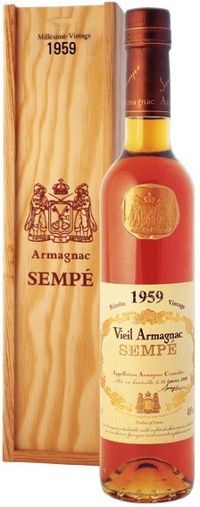Арманьяк Armagnac Sempe, Millesime, Armagnac AOC, 1959, wooden box, 0.5 л