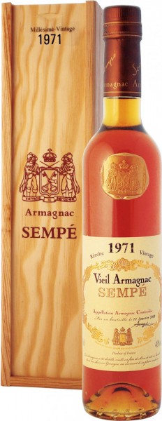 Арманьяк Armagnac Sempe, Millesime, Armagnac AOC, 1971, wooden box, 0.5 л
