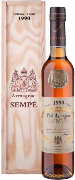 Арманьяк Armagnac Sempe, Millesime, Armagnac AOC, 1990, wooden box, 0.5 л
