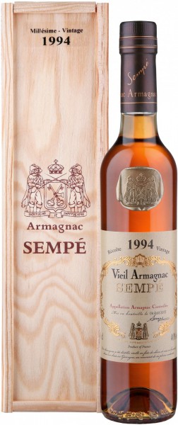 Арманьяк Armagnac Sempe, Millesime, Armagnac AOC, 1994, wooden box, 0.5 л