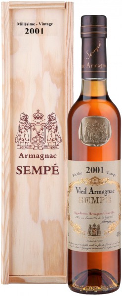 Арманьяк Armagnac Sempe, Millesime, Armagnac AOC, 2001, wooden box, 0.5 л