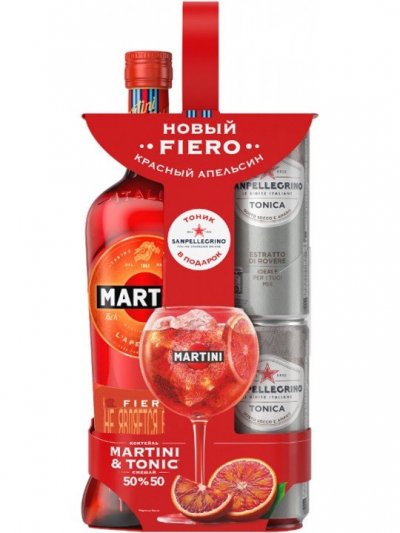 Набор "Martini" Fiero, gift set with 2 cans of tonic "San Pellegrino"
