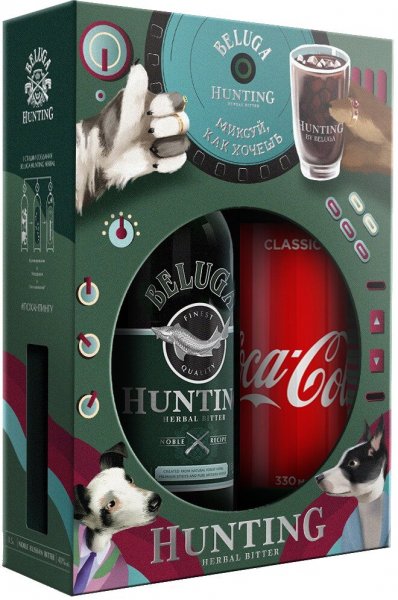 Набор "Белуга Хантинг" Травяной Биттер, в подарочной коробке с "Кока-Кола" Классик в жестяной банке