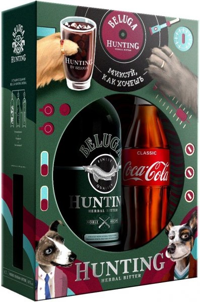 Набор "Белуга Хантинг" Травяной Биттер, в подарочной коробке с "Кока-Кола" Классик в стеклянной бутылке