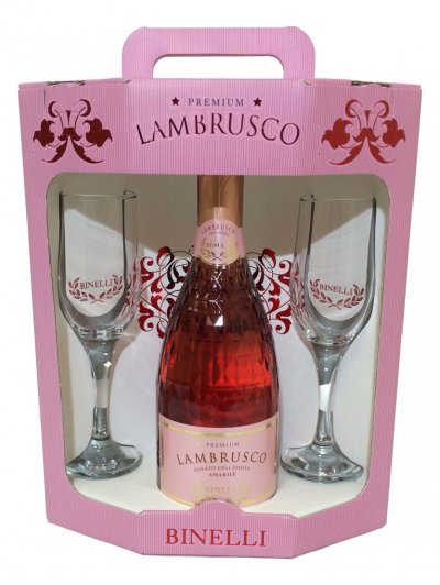 Набор "Binelli Premium" Lambrusco Rosato Secco, Dell'Emilia IGT, gift set with 2 glasses