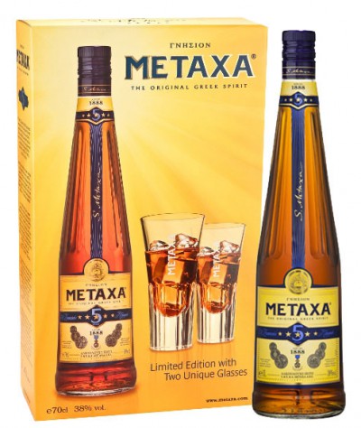 Бренди Metaxa 5*, gift box with 2 glasses, 0.7 л