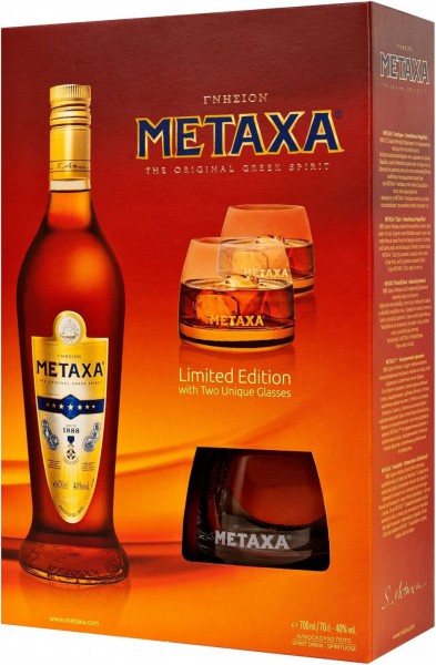 Бренди Metaxa 7*, gift box with 2 glasses, 0.7 л