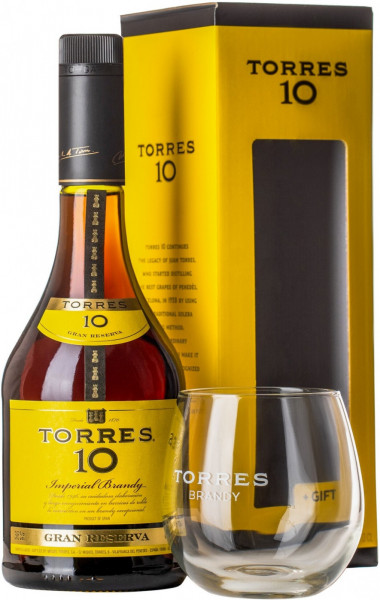 Бренди "Torres 10" Gran Reserva, gift box with glass, 0.5 л