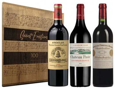 Набор Saint-Emilion RP 100, 3 Bottle Wooden Box Set (Chateau Cheval Blanc 1995 & Chateau Pavie 2010 & Chateau Angelus 2005)
