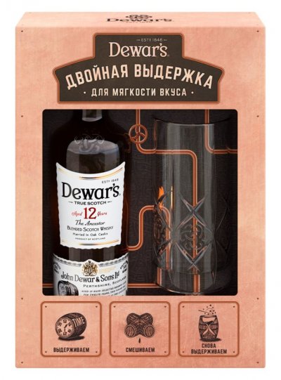 Виски "Dewar's" 12 years old, gift box with 1 glass, 0.7 л