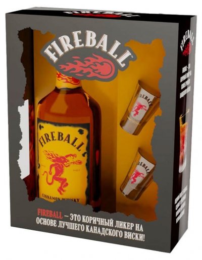 Висковый напиток Sazerac, "Fireball" Cinnamon Whisky, gift box with 2 glasses, 0.75 л