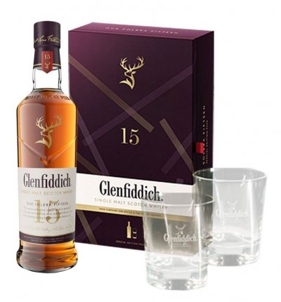 Набор "Glenfiddich" 15 Years Old, gift box with 2 glasses