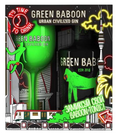 Джин "Green Baboon", gift box with glass (Gin Tonic), 0.7 л