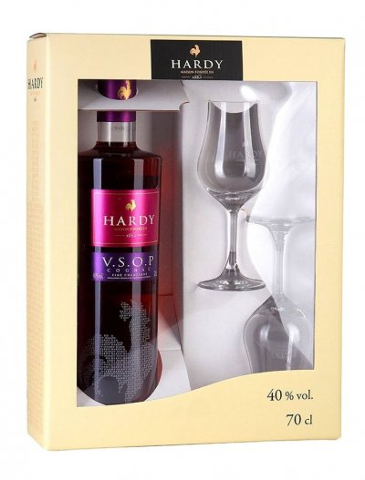 Набор Hardy VSOP, Fine Champagne AOC, gift set with 2 glasses