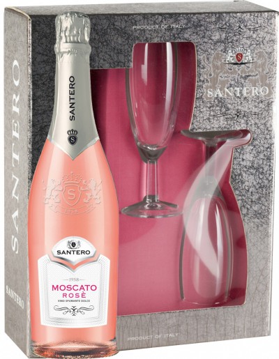 Игристое вино Santero, Moscato Rose, gift box with 2 glasses