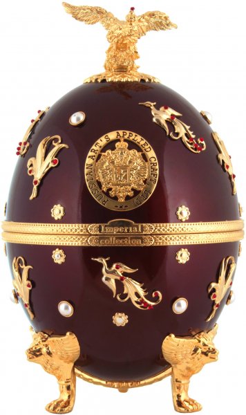 Набор "Императорская Коллекция" в футляре в форме яйца Фаберже, Темно-красный с птицами, в бархатной коробке