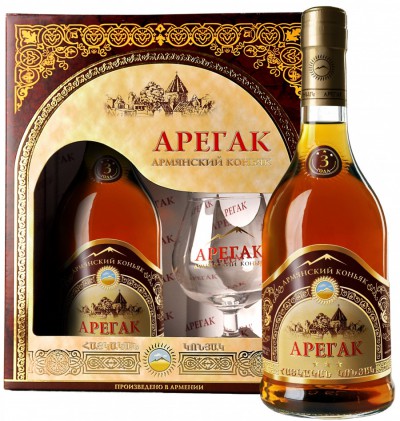 Коньяк Armenian Cognac "Aregak" 3 Stars, gift box & glass, 0.5 л