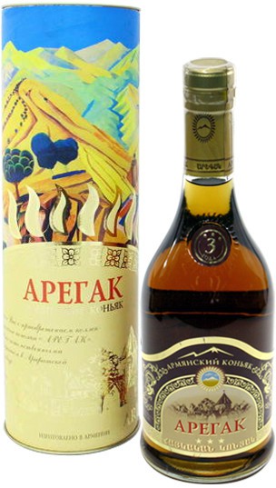 Коньяк Armenian Cognac "Aregak" 3 Stars, in tube, 0.5 л