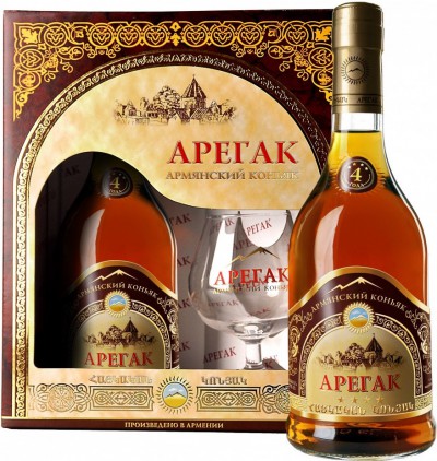 Коньяк Armenian Cognac "Aregak" 4 Stars, gift box & glass, 0.5 л