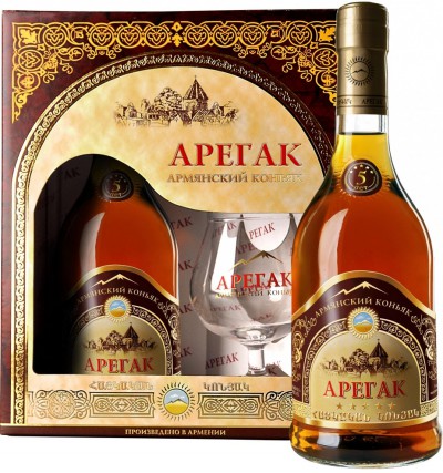 Коньяк Armenian Cognac "Aregak" 5 Stars, gift box & glass, 0.5 л