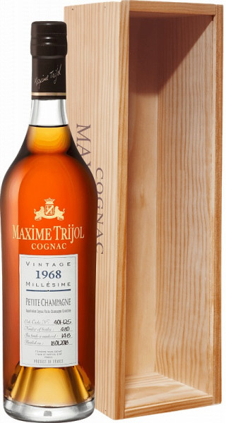 Коньяк "Maxime Trijol" Petite Champagne AOC, 1968, wooden box, 0.7 л
