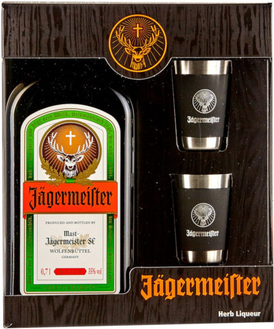 Ликер "Jagermeister", gift box with 2 steel glasses, 0.7 л