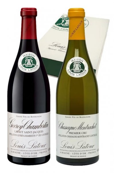 Набор Louis Latour Gevrey-Chambertin 1-er Cru Lavaut Saint-Jacques 2013 & Chassagne-Montrachet 1-er Cru 2018, gift box