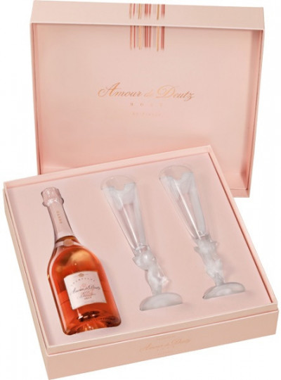 Набор "Amour de Deutz" Brut Rose, 2008, gift box with 2 glasses