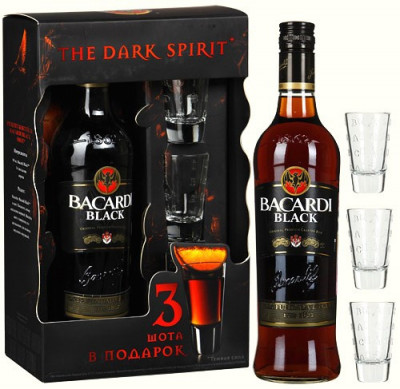 Набор "Bacardi" Black, gift box with 3 shots