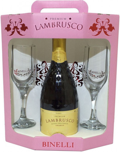 Набор "Binelli Premium" Lambrusco Rosso Amabile, Dell'Emilia IGT, gift set with 2 glasses
