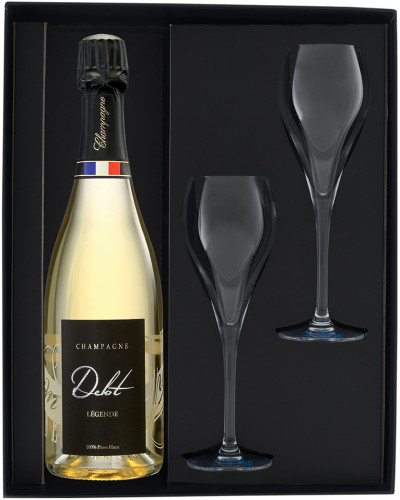 Набор Champagne Delot "Cuvee Legende" Brut, gift box with 2 glasses