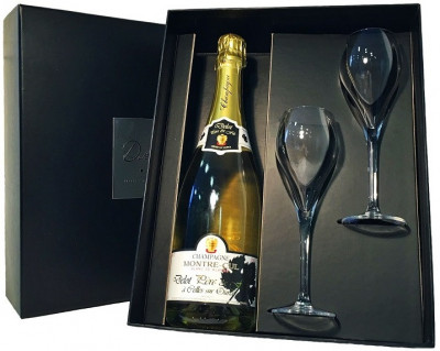 Набор Champagne Delot, "Montre-Cul" Brut Blanc de Blancs, gift box with 2 glasses