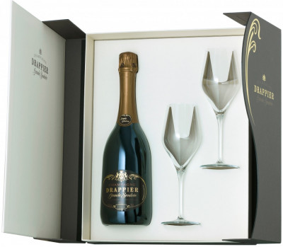 Набор Champagne Drappier, "Grande Sendree" Brut, Champagne AOC, gift box with 2 glasses