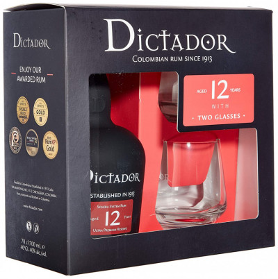 Набор "Dictador" 12 Years Old, gift set with 2 glasses