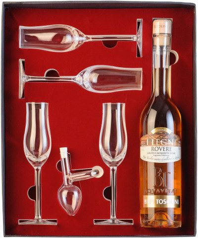 Набор Gift Set "Buretta" (Grappa "I Legni Rovere", 4 grappa glasses, batcher)