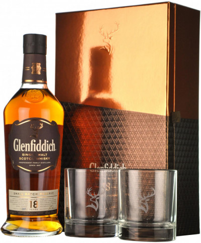 Набор "Glenfiddich" 18 Years Old, gift box with 2 glasses