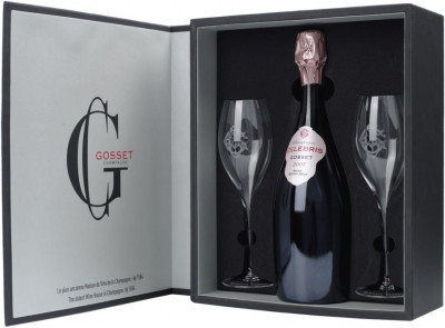 Набор Gosset, "Celebris" Rose Extra Brut Millesime 2007, Coffret with 2 glasses