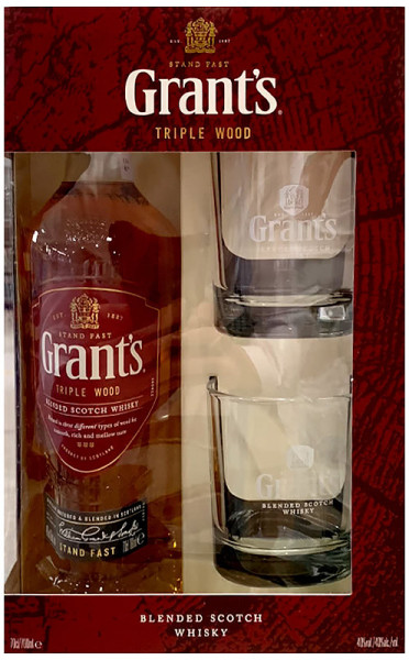 Набор "Grant's" Triple Wood 3 Years Old, gift box with 2 glasses