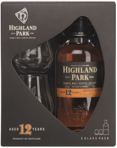 Набор Highland Park 12 Years Old, gift box with 2 glasses