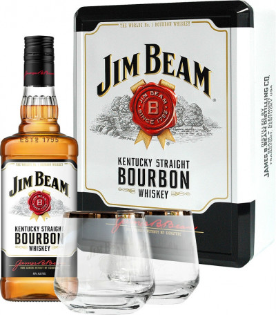 Набор "Jim Beam", metal box with 2 glasses