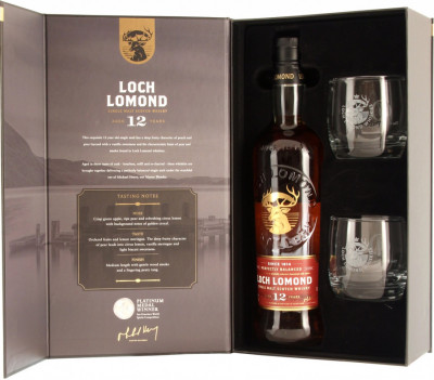 Набор "Loch Lomond" 12 Years Old, gift box with 2 glasses