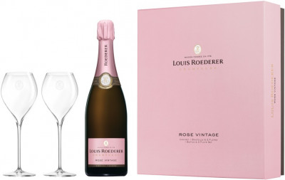 Набор Louis Roederer, Brut Rose AOC, 2011, gift set with 2 glasses