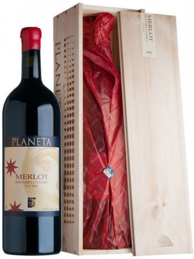 Вино Planeta, Merlot "Sito dell'Ulmo" DOC, wooden box, 3 л