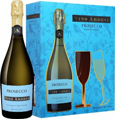 Игристое вино Progetti Agricoli, "Nino Ardevi" Prosecco DOC Extra Dry, gift set with 2 glasses