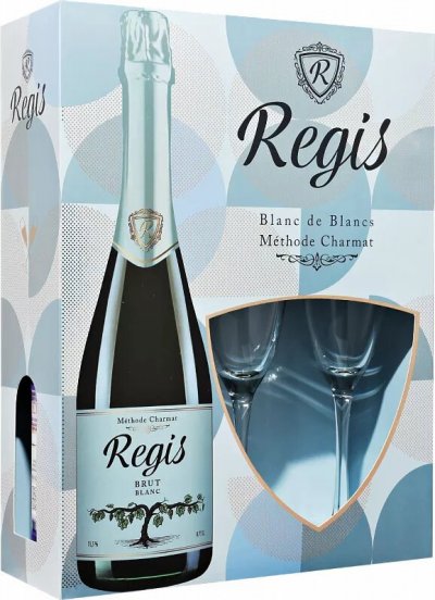 Игристое вино "Regis" Blanc Brut, gift box with 2 glasses