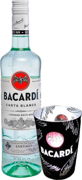 Ром "Bacardi" Carta Blanca, with luminous glass, 0.7 л