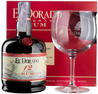 Ром "El Dorado" 12 Years Old, gift box with glass, 0.7 л
