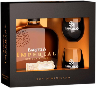 Ром Ron Barcelo, "Imperial", gift box with 2 glasses, 0.7 л